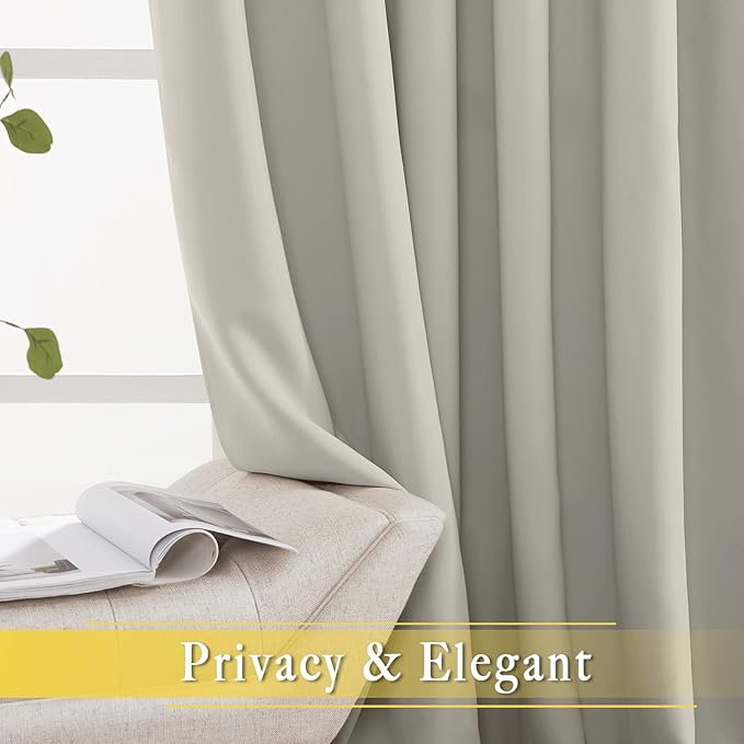 NICETOWN Blackout Sliding Glass Door Curtains, Room Darkening Thermal Insulated Curtains for Living Room Bedroom, Extra Wide Window Drapes, 1 Panel, W80 x L118, Natural