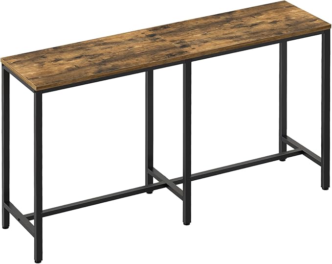 55" Long Bar Table, Counter Bar Height Table, High Top Table, Rectangular Hightop Bar Pub, for Kitchen, Living Room, Dining Room, Entryway, Rustic Brown and Black BT04BR
