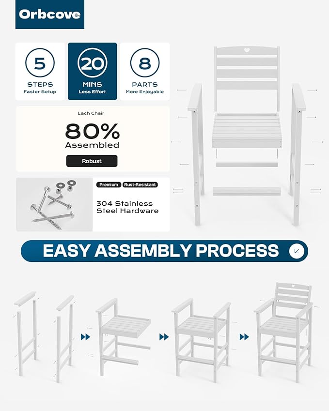 Patio Bar Table,Adirondack Chairs and Table 3 Pieces Set, Bar Height Chairs Set of 2 and Bar Table, Outdoor Bar Stools Set,Weather-Resistant Outdoor Furniture for Deck, Balcony, Poolside Easy Assembly