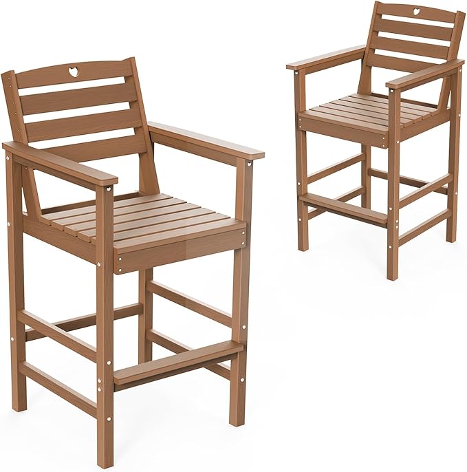 Patio Bar Table,Adirondack Chairs and Table 2 Pieces Set, Bar Height Chairs Set of 2, Outdoor Bar Stools Set,Weather-Resistant Outdoor Furniture for Deck, Balcony, Poolside Easy Assembly