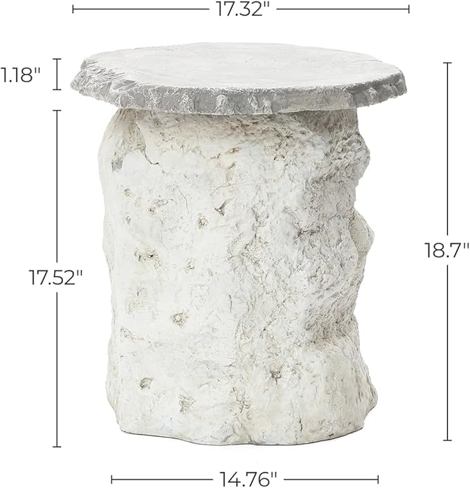LuxenHome 18.7" Outdoor Side Tables for Patio, Off White Outdoor Accent Table, MgO Patio Side Table for Porch, Poolside, Backyard, Small Concrete End Tables for Outside, Drum Table, Plant Stand