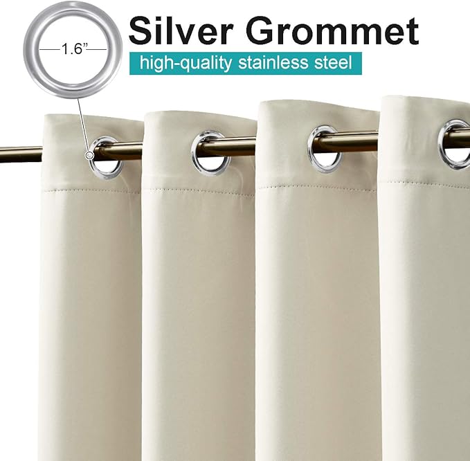 NICETOWN Outdoor Patio Curtains Waterproof, Stainless Steel Grommet Porch Decor Thermal Insulated Windproof Weighted Curtain for Outdoor Open-air Film, Beige, 1 Piece, W52 x L84 Inch