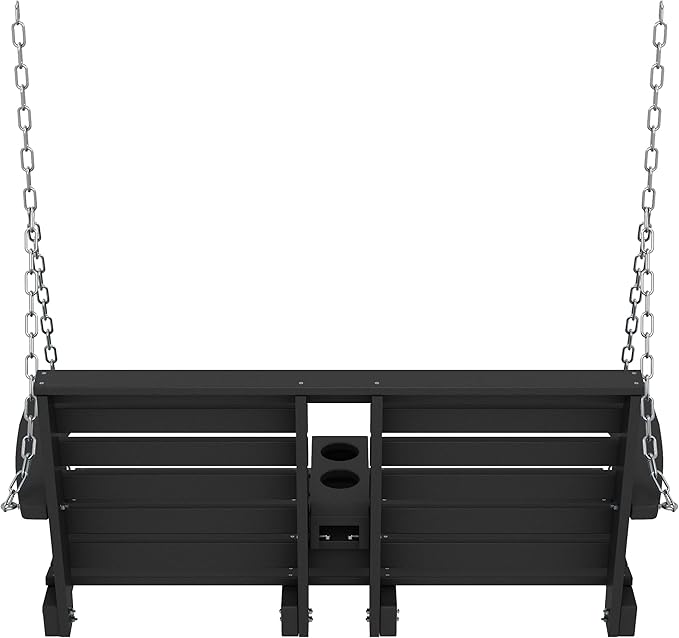 KINGYES Outdoor Hanging Patio Swing Chair, 2 Seat Swing with Cup Holders, Waterproof Bench for Courtyard & Garden, 660LBS Weight Capacity, Black