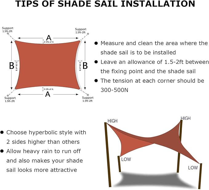 KANAGAWA 14'X22' Rust Red Custom Size Sun Shade Sail Rectangle UV Block Canopy Cover for Patio Backyard Lawn Garden Outdoor (Customized Available)