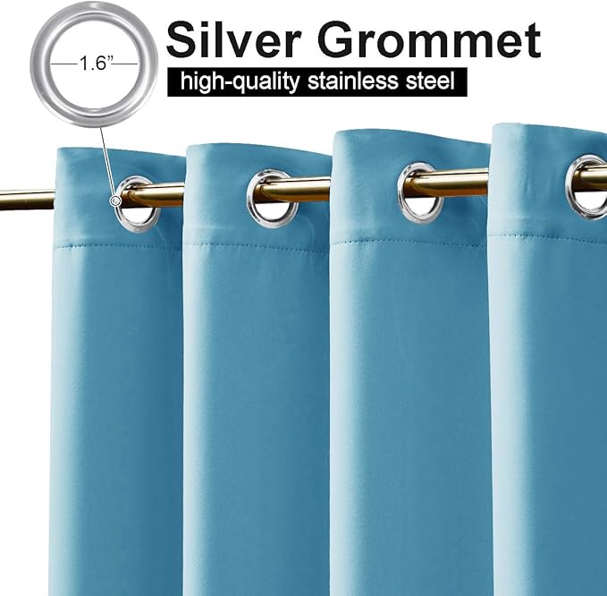 NICETOWN 2 Panels Weighted Outdoor Curtains 84 inch Long, Stainless Grommet Top & Bottom, Waterproof & Windproof Thermal Insulated Sun Blocking Privacy Curtains for Gazebo/Pergola, Teal Blue, 52" W