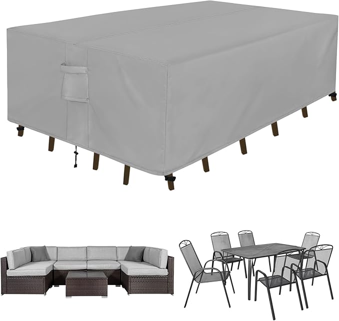 Easy-Going Rectangle Patio Furniture Cover Waterproof Outdoor Dining Table and Chair Cover Anti-UV Outside Sectional Sofa Set Covers (110"L x 84"W x 28"H, Grey)