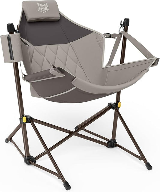 TIMBER RIDGE Hammock Camping Chair with Adjustable Backrest, Heavy Duty Folding Hammock Chair Supports 300lbs, Portable Hammock Chair for Camping, Travelling and Patio, Tan