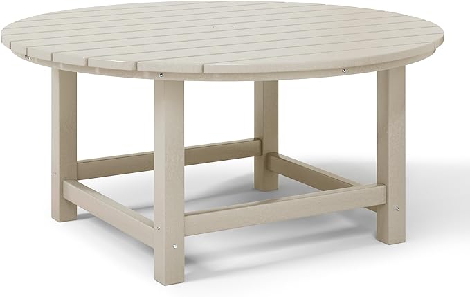 WestinTrends Malibu Low Outdoor HDPE Round Patio Coffee Table, Sand