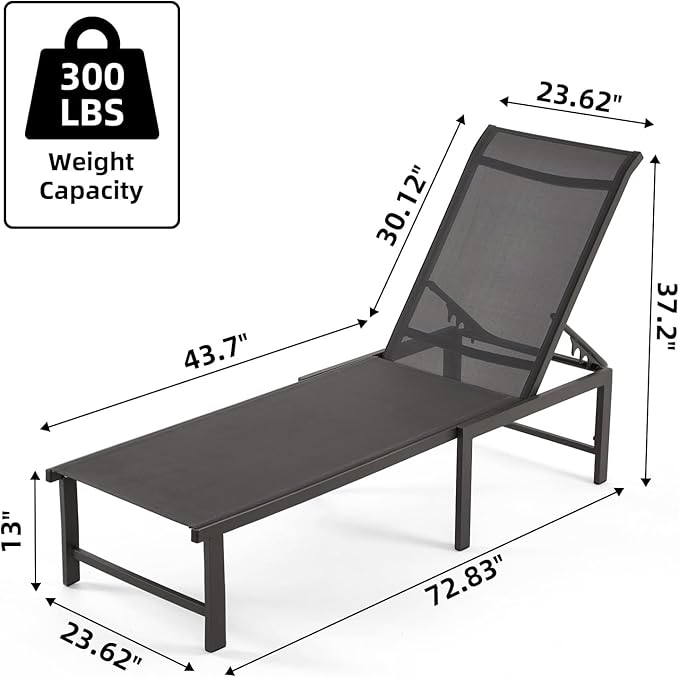 Outdoor Pool Lounge Chairs, Patio Aluminum Chaise Lounge, Five-Position Recliner Loungers for Poolside Yard Balcony Deck Beach (Grey, 4 pc)