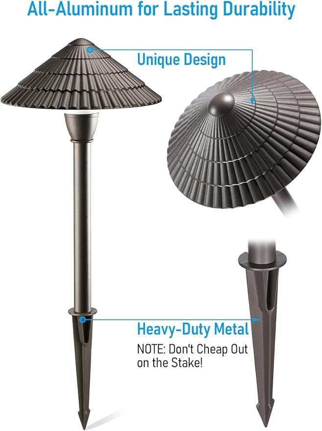 LEONLITE Low Voltage Landscape Lights, 3W 12V Pathway Lighting Wired, IP65 Waterproof Light for Yard Lawn, ETL Listed, Bronze Aluminum Housing, 4000K Cool White, Pack of 4