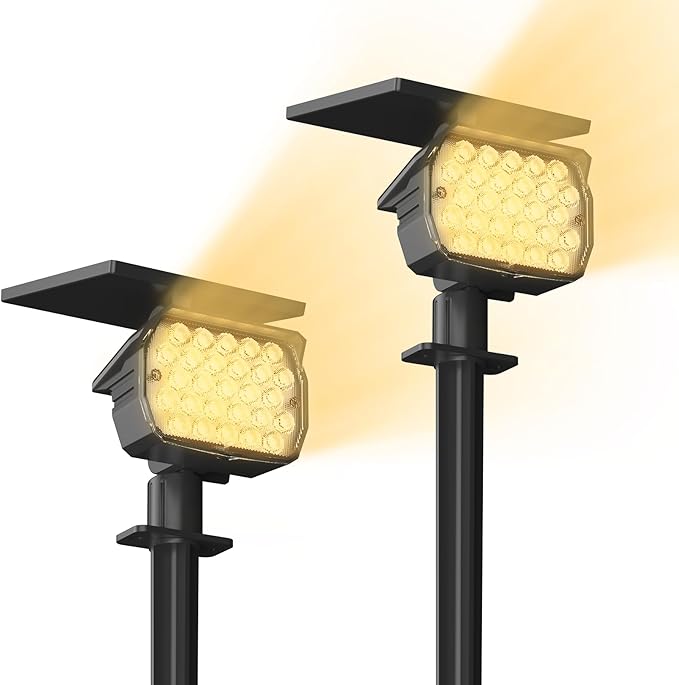 VOLISUN Solar Spotlight Outdoor, IP67 Waterproof Solar Landscape Spot Lights，Uplights for Yard Garden Pathway - 2 Pack (Warm White) 27 LED 3 Lighting Modes