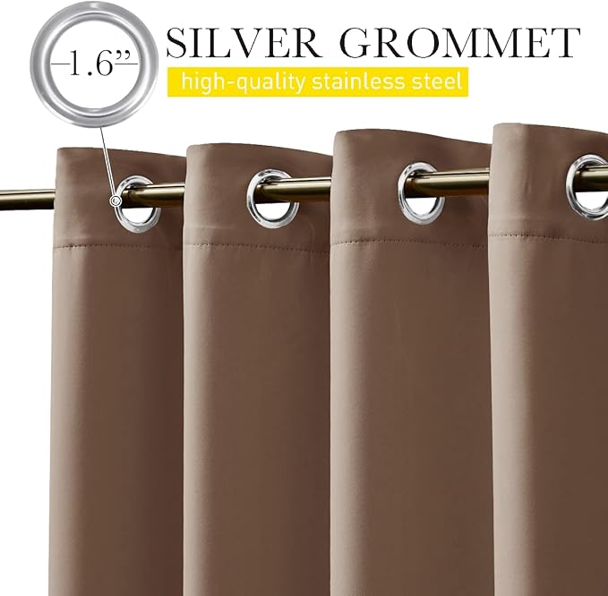 NICETOWN 2 Panels Blackout Patio Waterproof Outdoor Curtains, Thermal Insulated Top & Bottom Grommet & Back Tab Wind-Break Drapes Privacy for Pergola with Fixed Ropes, W52 x L72, Tan-Khaki