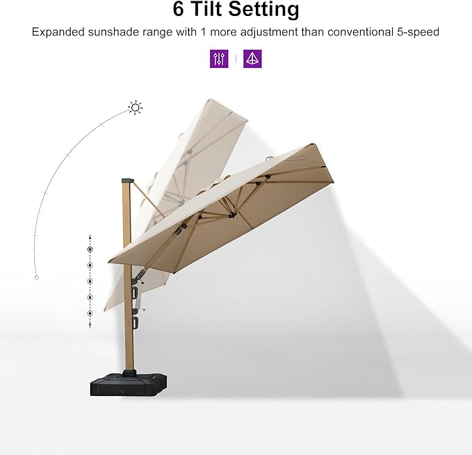 PURPLE LEAF 2 Piece Outdoor Chaise Lounge with Umbrella Aluminum Adjustable Patio Lounger Chair with Cushion Reclining Beach Daybed for Poolside Balcony Deck Backyard, Teak