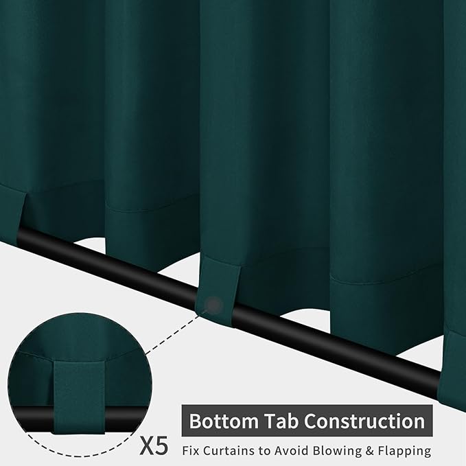 Easy-Going Outdoor Patio Curtains Detachable Tab Top Windproof Weatherproof Curtain for Cabana, Porch, Pergola and Gazebo, Tab Bottom Drape, 2 Panels, 110W x 108L inch, Teal