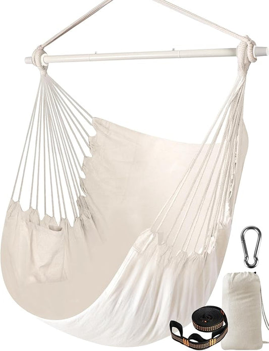 Chihee Hammock Chair Swing Chairs Strong Metal Collapsible Spreader Bar Portable Hanging Chair Max 500 lbs Comfy Seat Patio Lawn Cotton Blended for Superior Comfort Durability Indoor Outdoor
