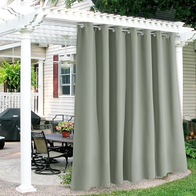 RYB HOME Extra Wide Outdoor Curtains for Patio Waterproof Heavy Duty Thermal Insulated in Summer Full Coverage Privacy for Gazebo, Cabana & Pergola, W100 x L90, Sea Green, 1 Panel