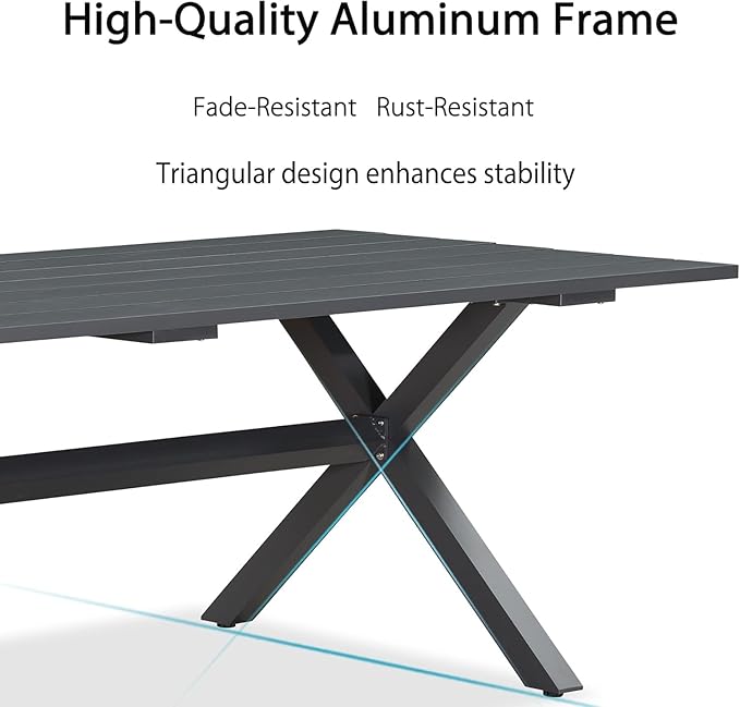 PURPLE LEAF 7 Pieces Longer Outdoor Dining Set with Patio Aluminium Dining Table and Wicker Chairs Modern Furniture Cushions Sets for Backyard Indoor Decor Kitchen Gray
