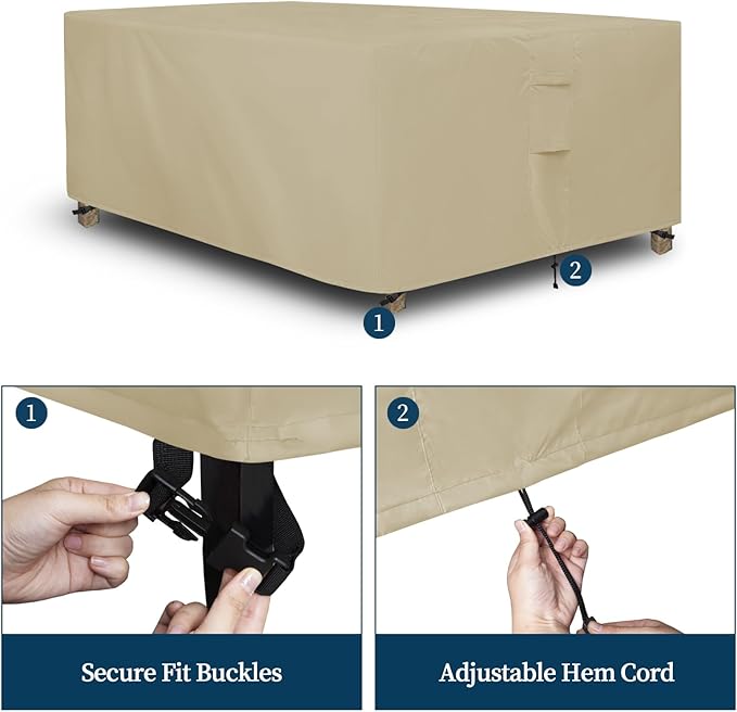 Easy-Going Rectangle Patio Furniture Cover Waterproof Outdoor Dining Table and Chair Cover Anti-UV Outside Sectional Sofa Set Covers (90"L x 64"W x 28"H, Camel)