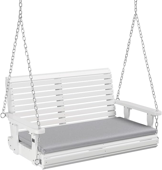 VINGLI Wooden Porch Swing, Heavy Duty 880 LBS Hanging Patio Bench with Extra Cushion for Lawn| Garden| Courtyard (White, 4 feet)