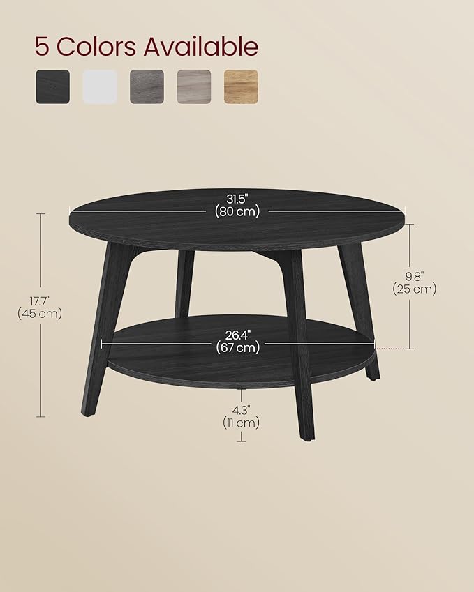 VASAGLE MAEZO Collection - Round Coffee Table, 2-Tier Center Table with Storage, Tapered Legs, Curved Transitions, 31.5 Dia. x 17.7 H Inches, Easy Assembly, for Living Room, Charcoal Gray ULCT243B22