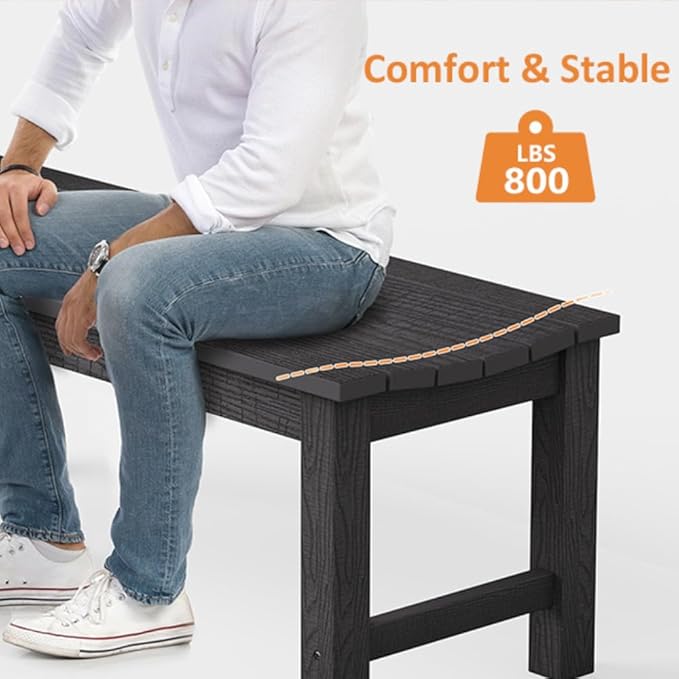 Outdoor Bench, 2-Person Patio Backless Bench Holds up to 800lbs, Weatherproof Garden Bench That Never Rot and Fade, Suit for Backyard, Porch, Patio, Deck and Entryway (Black)
