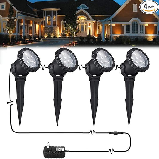 Outdoor lights Outdoor Landscape Lighting 12W Outdoor Spot Lights with Transformer for Yard Garden House Lawn Tree Flags Warm White LED Landscape Lights Christmas lights IP66 Waterproof 4 Pack