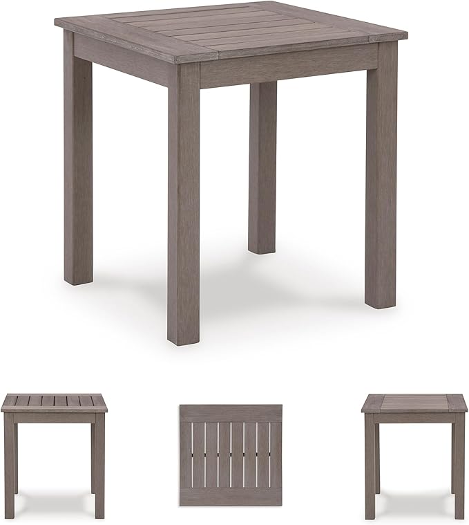 Signature Design by Ashley Hillside Barn Casual Outdoor Weatherwood Resin Polymer End Table with Slatted Tabletop, Brown