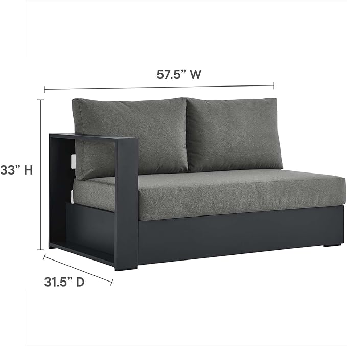 Modway Tahoe Modular Aluminum 2-Piece Outdoor Patio Furniture Gray Charcoal, Right-Facing Sectional Sofa Set with Weather-Resistant Cushions, Ideal for Deck, Backyard, Poolside
