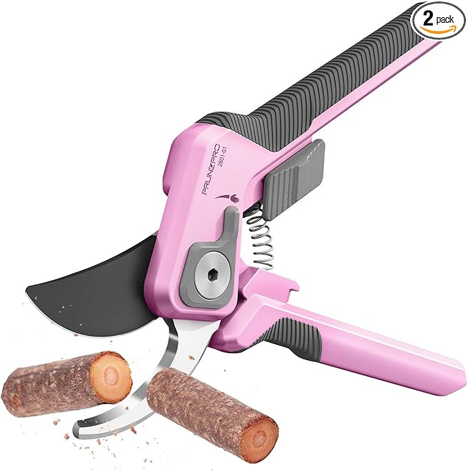 PrunePro Pruning Shears for Gardening Professional Bypass Hand Pruner Up to 1 Inch Cut Capacity Sharp Stainless Steel Blade Garden Scissors Plant Flower Garden Clipper Pink 2 Pack