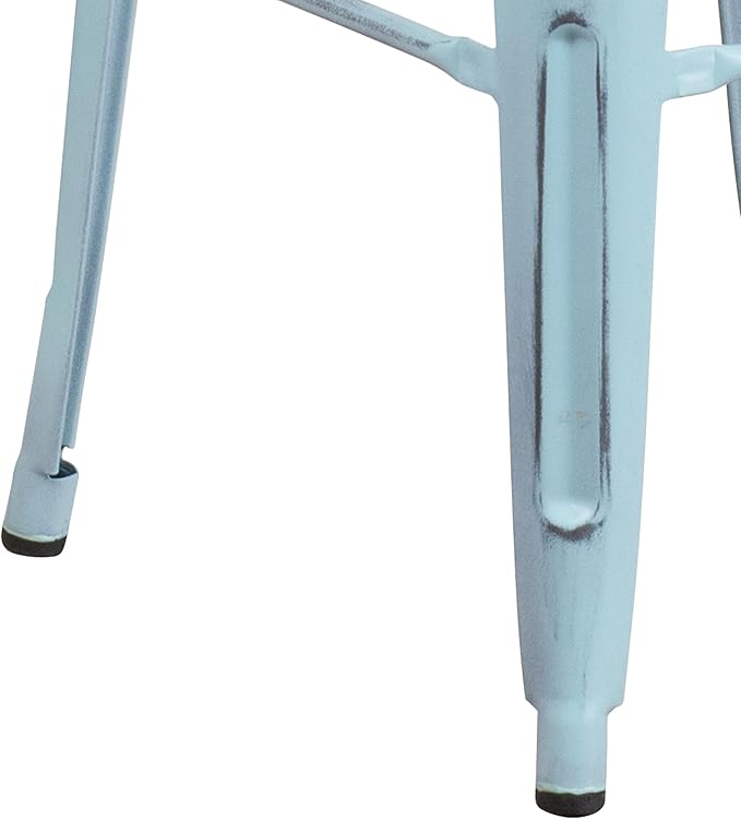 Flash Furniture Kai Commercial Grade 30" High Backless Distressed Green-Blue Metal Indoor-Outdoor Barstool