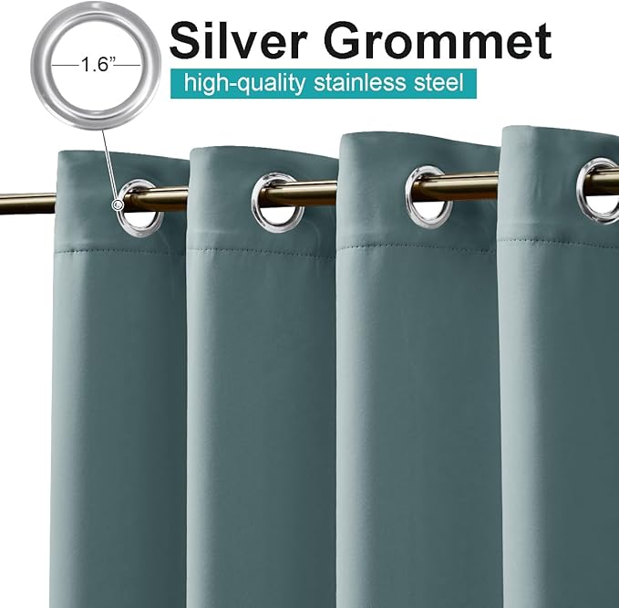 NICETOWN 2 Panels Greyish Blue Outdoor Curtains for Patio Waterproof, Sunlight Block Rustproof Grommet Top & Bottom Windbreak Thick Enough Keep Sun/Rain Out for Deck, W52 x L108, 2 Panels