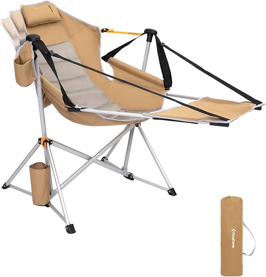 KingCamp Hammock Chair with Footrest – Heavy Duty Swinging Rocking Camping Chairs for Adults up to 400lbs, Folding Portable Oversized Rocker with Cup Holder & Pillow for Outdoor Beach Lawn RV Sports
