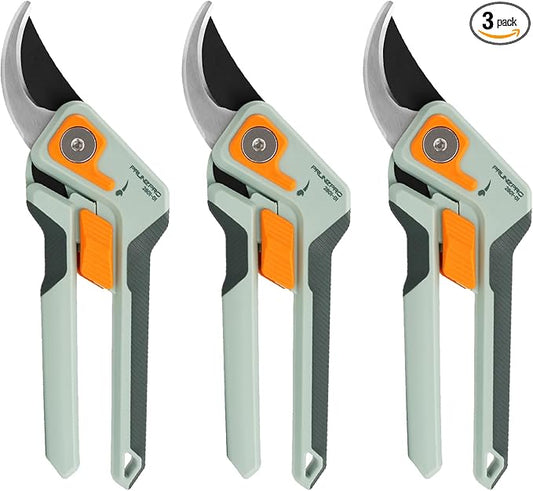 PrunePro 8" Professional Pruning Shears for Gardening Bypass Hand Pruner Stainless Steel Sharp Garden Scissors Plant Flower Rose Garden Clipper - 3 Pack