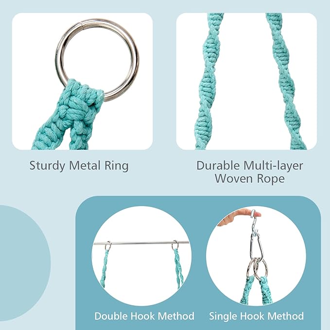 Giantex Hammock Chair Macrame Swing - Hanging with Cushion and Hardware Kit, 330 LBS Weight Capacity, Indoor for Stand, Patio, Balcony, Living Room (Turquoise) (GT10698-NPTU)