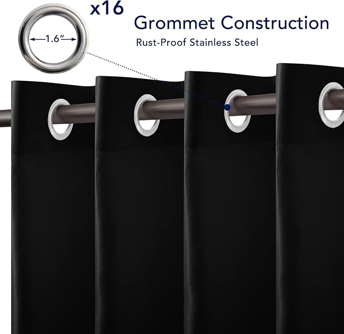 PureFit Outdoor Curtains for Patio Waterproof Weatherproof, UV Resistant Outside Curtains for Gazebo, Front Porch, Pergola, Sun Blocking Privacy Curtain, 120W x 95L inch, 1 Panel, Black