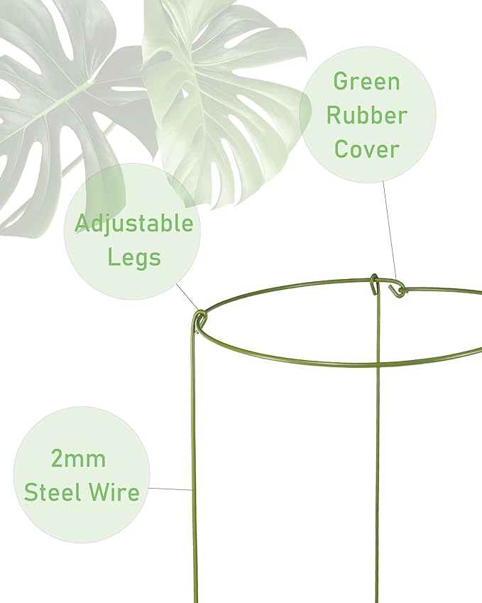 5 Pack Plant Support Stakes, Adjustable Plant Ring Cages with Green Rubber Wrapping, Ideal for Orchids, Indoor and Outdoor Potted Plants, 8" Wide x 11" High