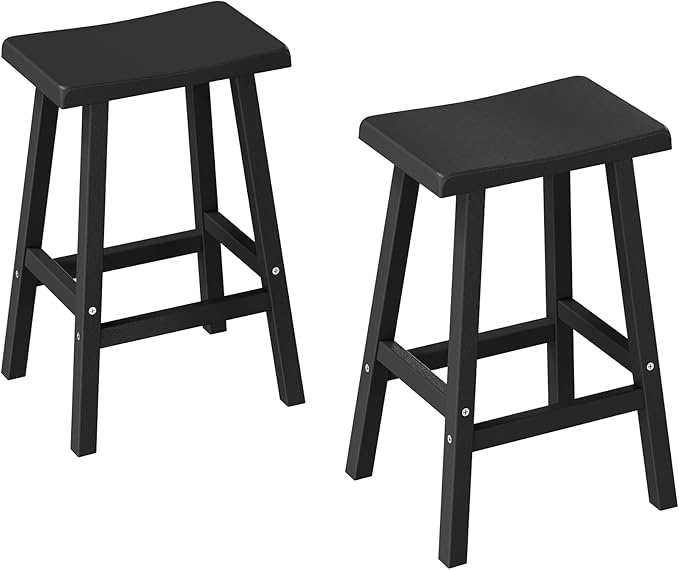 NUNU LAB Waterproof Barstools Set of 2-24 Inch HDPE Dining Height Indoor/Outdoor Stools with Curved Backrest, UV Resistant Kitchen Breakfast Nook Chairs for Dining Room,Patio,Small Space (24")