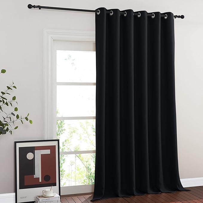 NICETOWN Black Out 132 inch Curtain for Patio Door, Grommet Thermal Insulated Room Divider Wide Winodw Treatment Sound Reducing for Bedroom, Black, 1 Panel, 80" W x 132" L