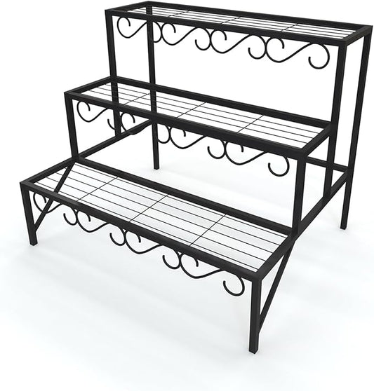 3 Tier Metal Plant Stand Outdoor Indoor, Heavy Duty Flower Pot Holder Display Shelf,Multifunctional storage rack for Patio Garden Livingroom Bedroom,Black