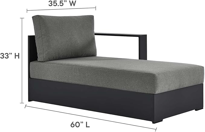 Modway Tahoe Modular Aluminum 2-Piece Outdoor Patio Furniture Gray Charcoal, Right-Facing Sectional Sofa Set with Weather-Resistant Cushions, Ideal for Deck, Backyard, Poolside