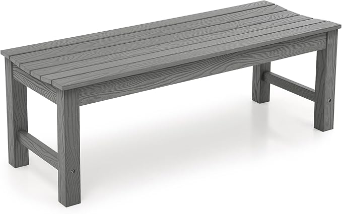 Stoog Outdoor Bench, 2-Person Outdoor Dining Bench, All-Weather HIPS Garden Bench for Patio, Backyard, Porch, and Entryway, Grey