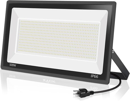 500W LED Flood Light Outdoor,2750W Equivalent Super Bright FloodLight with Plug,58600LM 5000K Daylight White IP66 Waterproof Commercial Lighting for Sports Fields,Counts,Arena,Stadium