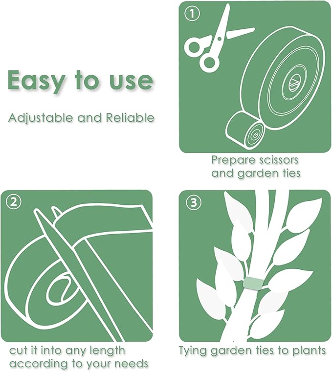 Garden Tie Green Tape, Plant Supports, Gentle On Plants (98.4ft × 0.6 inch, 1 roll, Green)