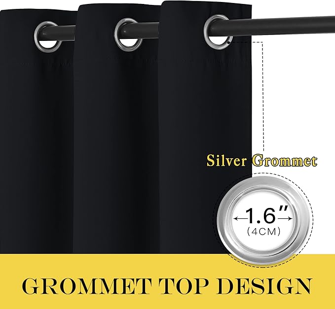 NICETOWN Blackout Bedroom Window Curtain Drape - (52 by 120 inches, Black, Sold as 1 Panel) Thermal Insulated Solid Grommet Drape for Hall/Dining Room