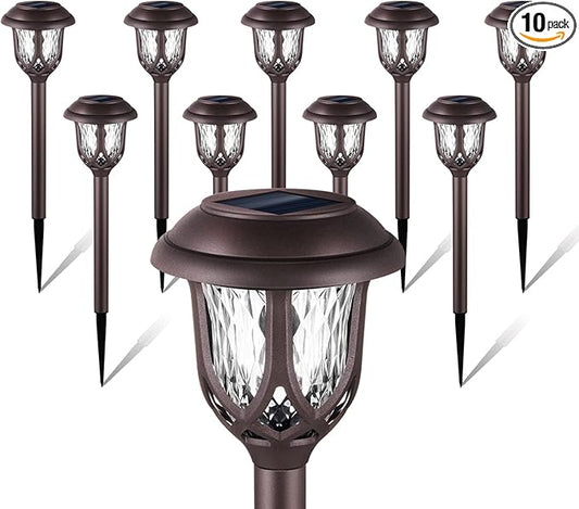 EXCMARK 10 Pack Solar Lights Outdoor Decorative Garden Yard Lights for Pathway Walkway Sidewalk Driveway. (Brown, Warm White)