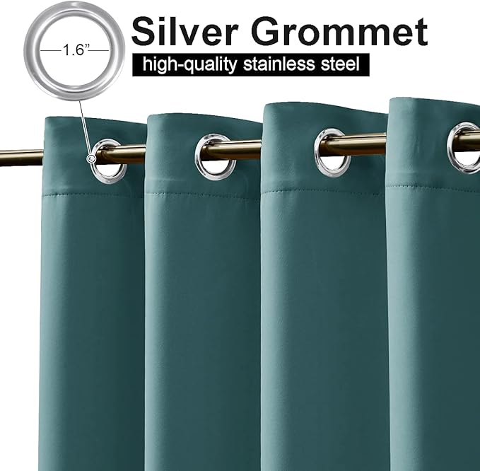 NICETOWN 2 Panels Weighted Outdoor Curtains for Patio Waterproof, Stainless Steel Silver Grommet Thermal Insulated Blackout Outdoor Drapes for Patio/Front Porch, W52 x L108, Teal