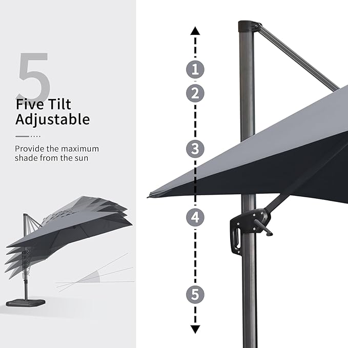 PURPLE LEAF 10' X 13' Patio Umbrella Outdoor Cantilever Rectangle Umbrella Aluminum Offset Umbrella with 360-degree Rotation for Garden Deck Pool Patio Light Grey