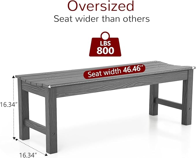 Stoog Outdoor Bench, 2-Person Outdoor Dining Bench, All-Weather HIPS Garden Bench for Patio, Backyard, Porch, and Entryway, Grey