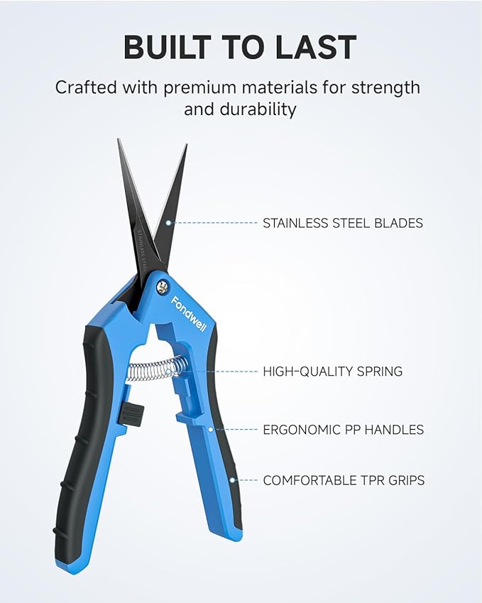 Fondwell 6.5" Trimming Shears Pruning Snips: Precise Gardening Scissors with Curved Micro Tip - Ideal for Tight Space Garden Work