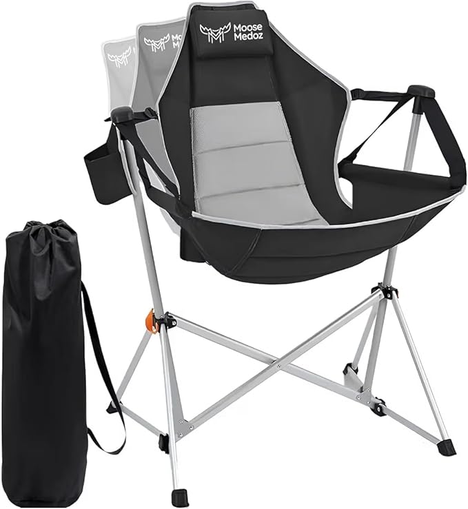Hammock Camping Chair – Folding Swing Chair with Headrest & Cup Holder, 300 lbs Support, Breathable Mesh, Portable & Lightweight for Outdoor, Camping, Fishing, Patio & Travel